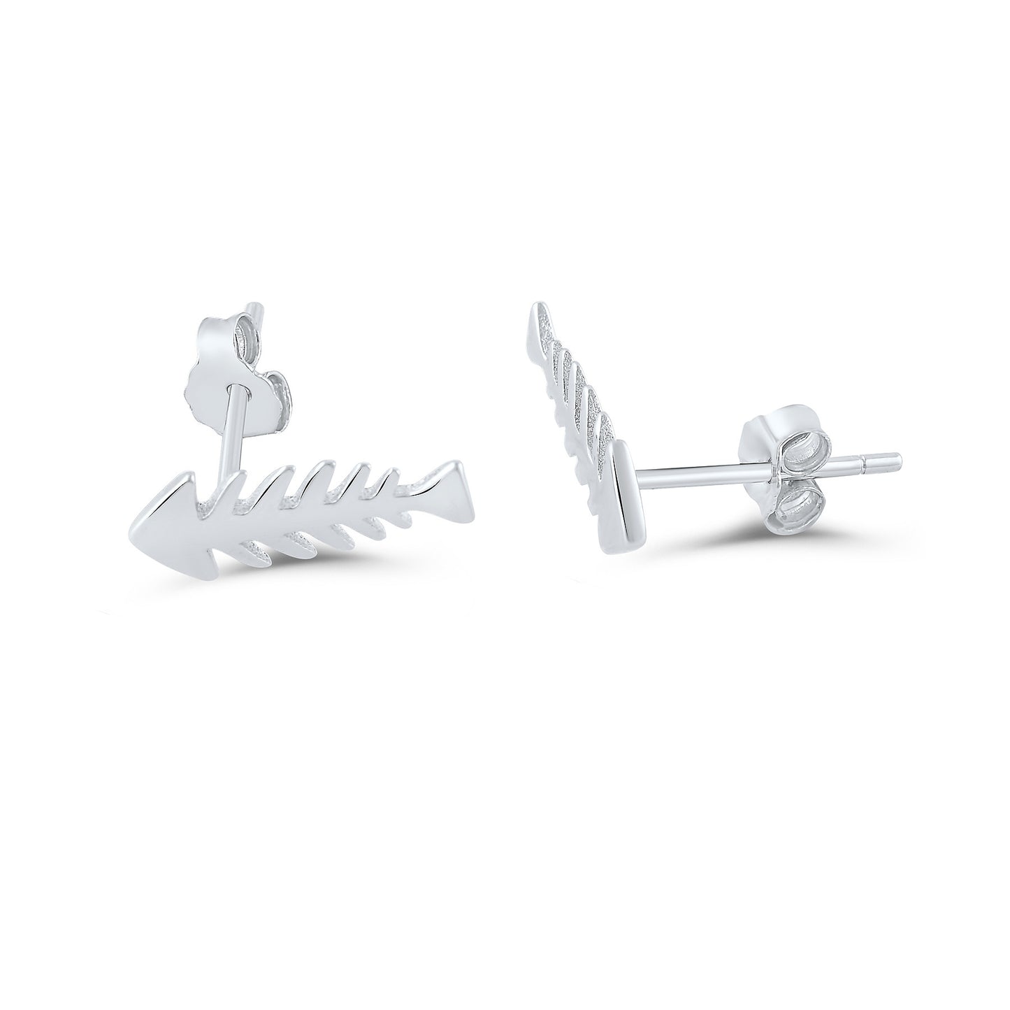 Sterling Silver Cz Fish Bone Stud Earrings - SilverCloseOut - 1