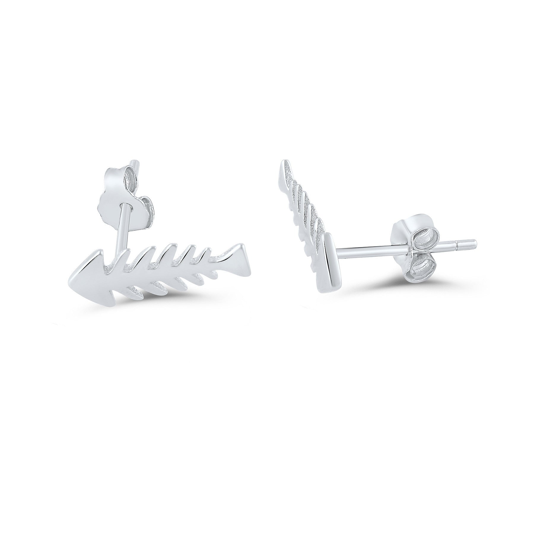 Sterling Silver Cz Fish Bone Stud Earrings - SilverCloseOut - 1