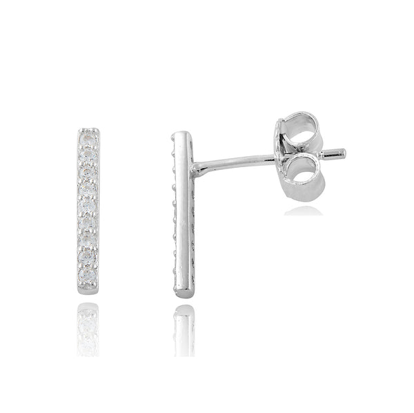 Sterling Silver Cz Small Bar Stud Earrings