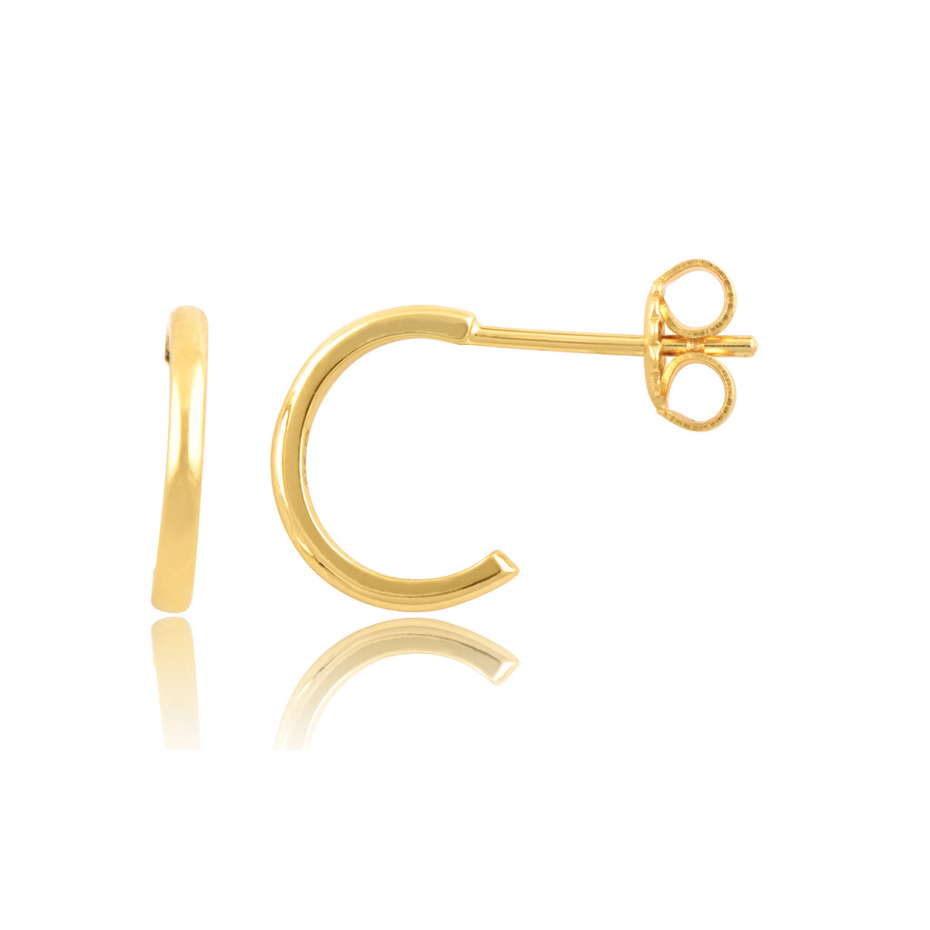 Yellow Gold Plated Silver Small Huggie Earrings- 11mm
