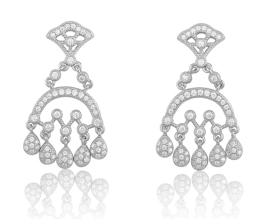 White Gold Plated Sterling Silver Moissanite Chandelier Dangle Earrings – Elegant Sparkling Statement Jewelry