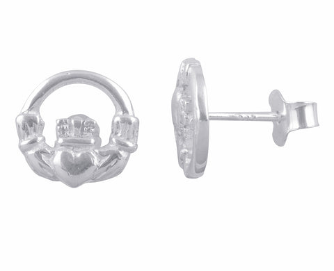 Sterling Silver Celtic Heart Claddagh Stud Earrings - 10mm