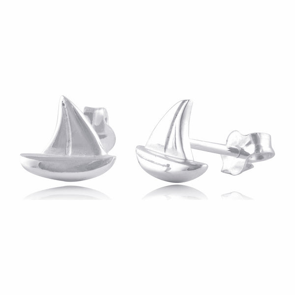 Sterling Silver Ladies Dainty Sailboat Nautical Stud Earrings