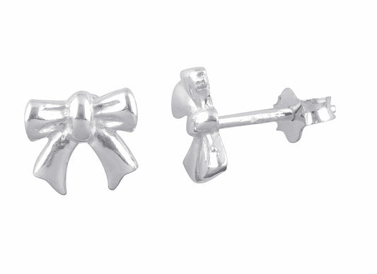 Sterling Silver Girls Small Bow Ribbon Stud Earrings