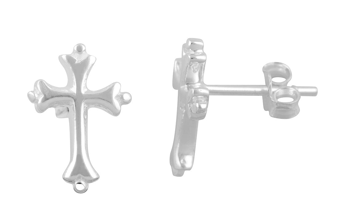 Sterling Silver Girls Dainty Traditional Cross Stud Earrings