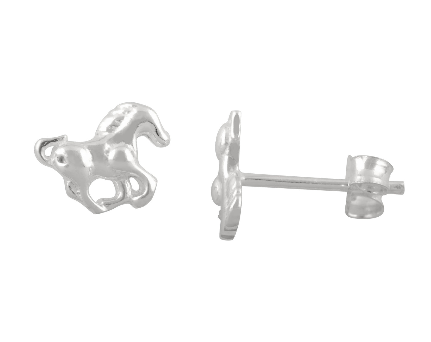 Sterling Silver Girls Small Running Horse Stud Earrings