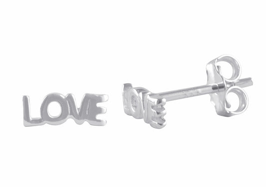 Sterling Silver Womens Dainty Love Word Stud Earrings