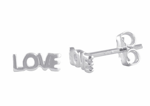 Sterling Silver Womens Dainty Love Word Stud Earrings