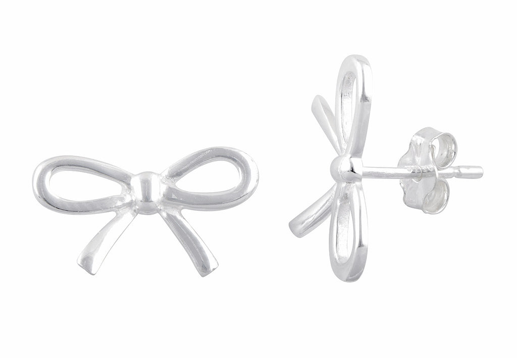 Sterling Silver Bow Ribbon Stud Earrings
