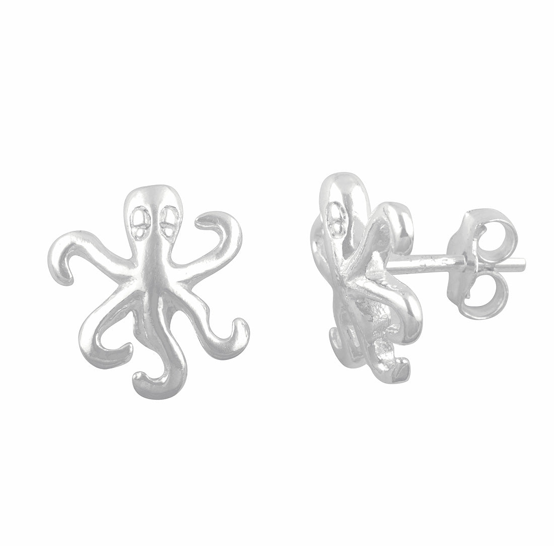 Sterling Silver Girls Dainty Nautical Octopus Stud Earrings