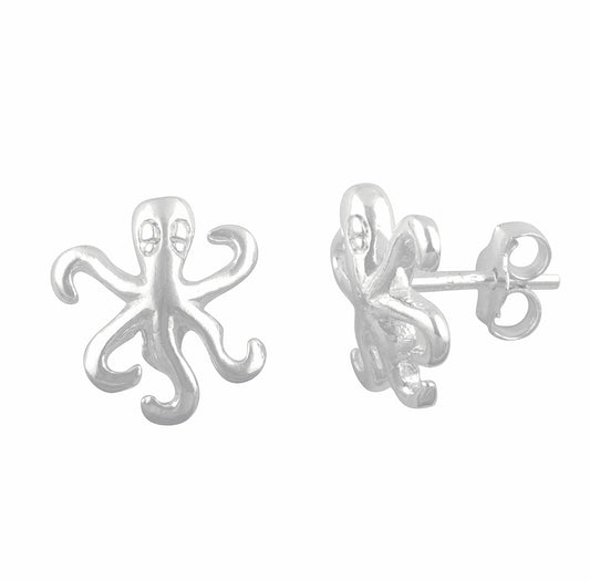 Sterling Silver Girls Dainty Nautical Octopus Stud Earrings