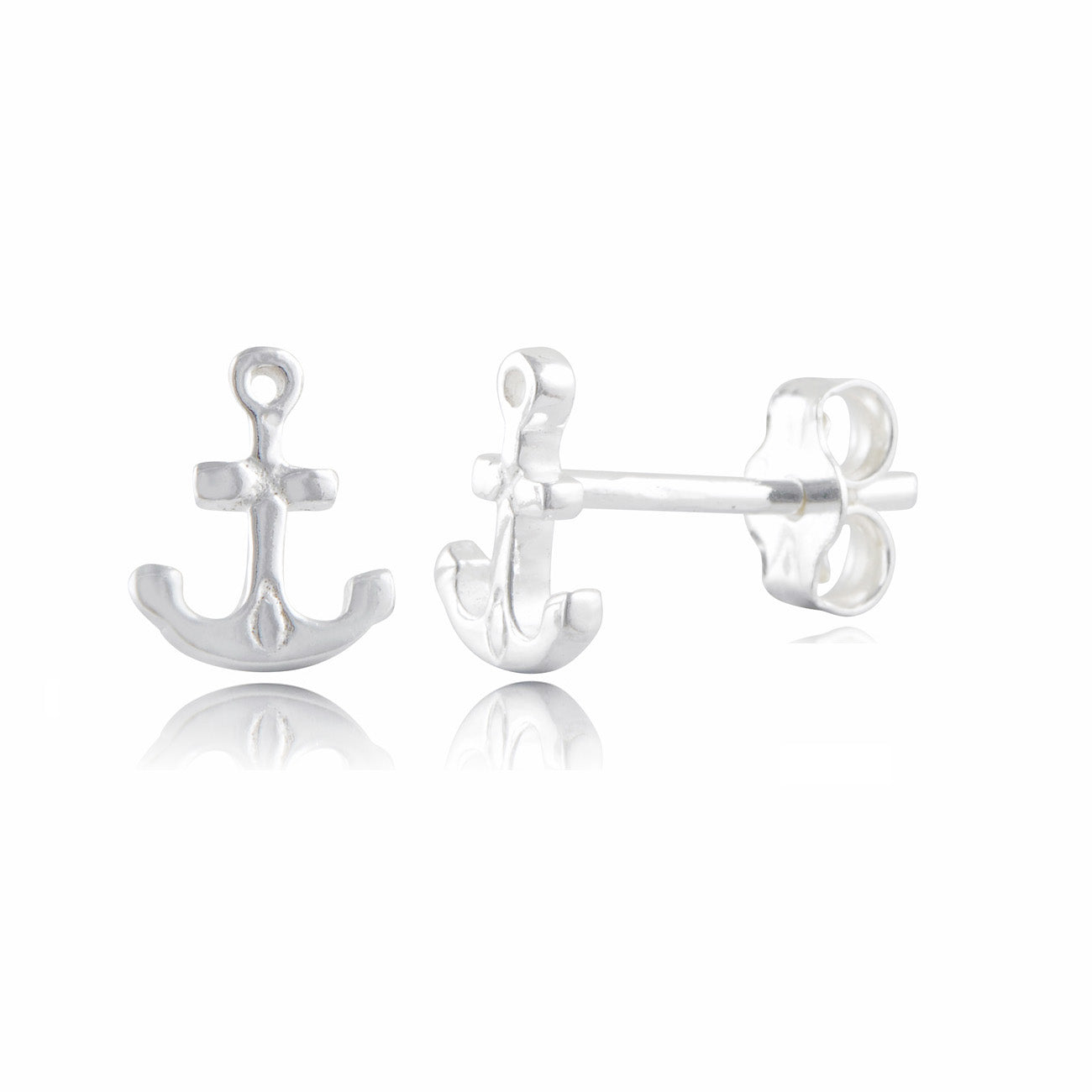 Sterling Silver Girls Dainty Nautical Anchor Stud Earrings