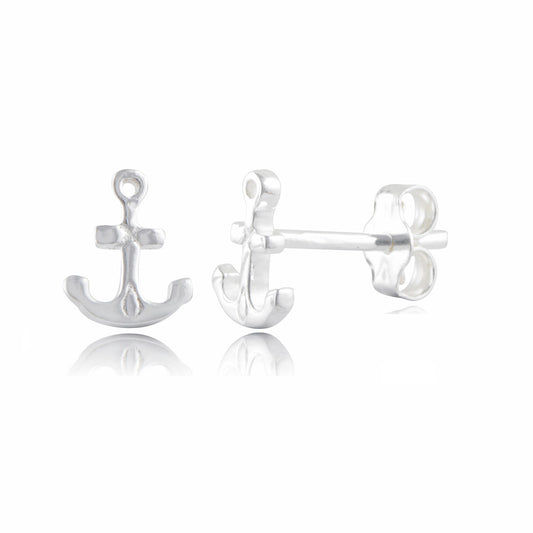 Sterling Silver Girls Dainty Nautical Anchor Stud Earrings