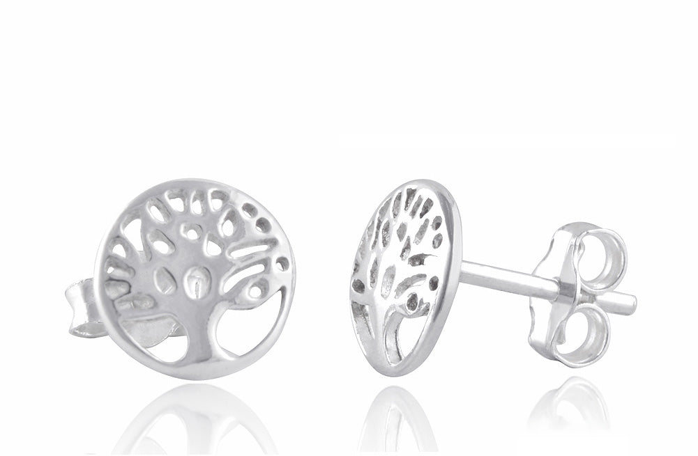 Sterling Silver Girls Small Round Celtic Tree of Life Stud Earrings - 8mm