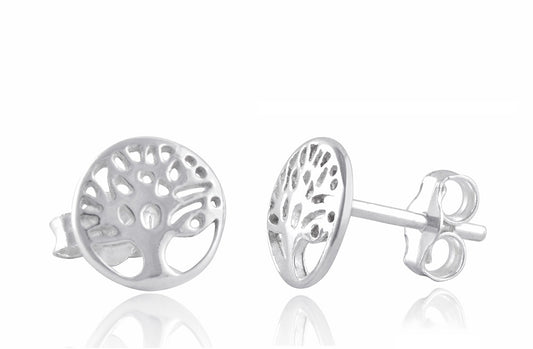Sterling Silver Girls Small Round Celtic Tree of Life Stud Earrings - 8mm