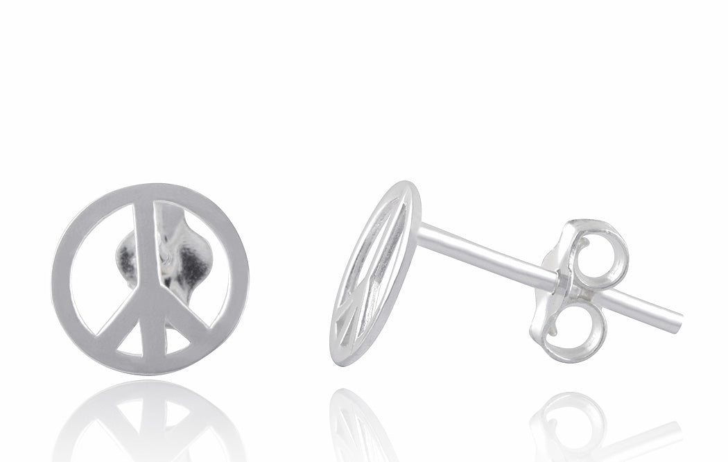 Sterling Silver Girls Hipster Medium Peace Sign Stud Earrings