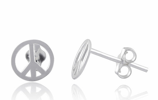 Sterling Silver Girls Hipster Medium Peace Sign Stud Earrings