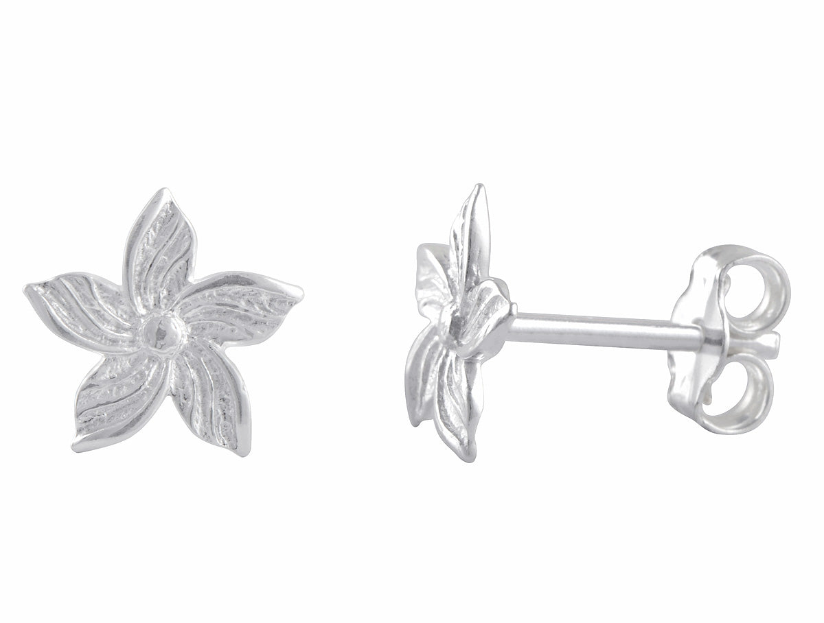 Sterling Silver Girls Small Hawaiian Plumeria Flower Stud Earrings