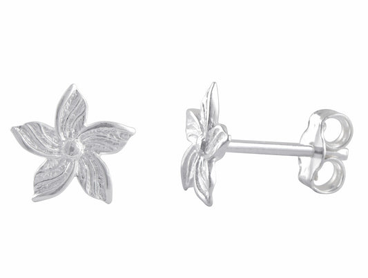 Sterling Silver Girls Small Hawaiian Plumeria Flower Stud Earrings