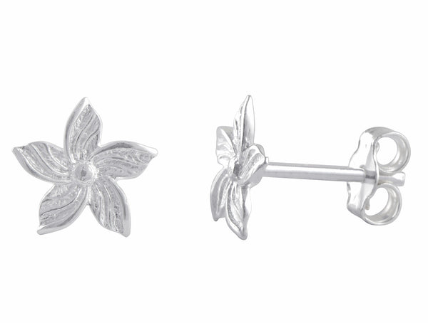 Sterling Silver Plumeria Flower Stud Earrings