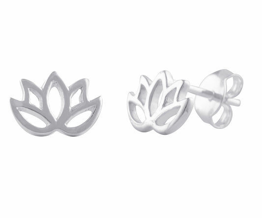 Sterling Silver Girls Small Yogi Lotus Peace Flower Stud Earrings