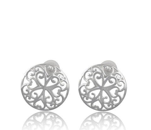 Sterling Silver Boho Filigree Heart Stud Earrings - 14mm