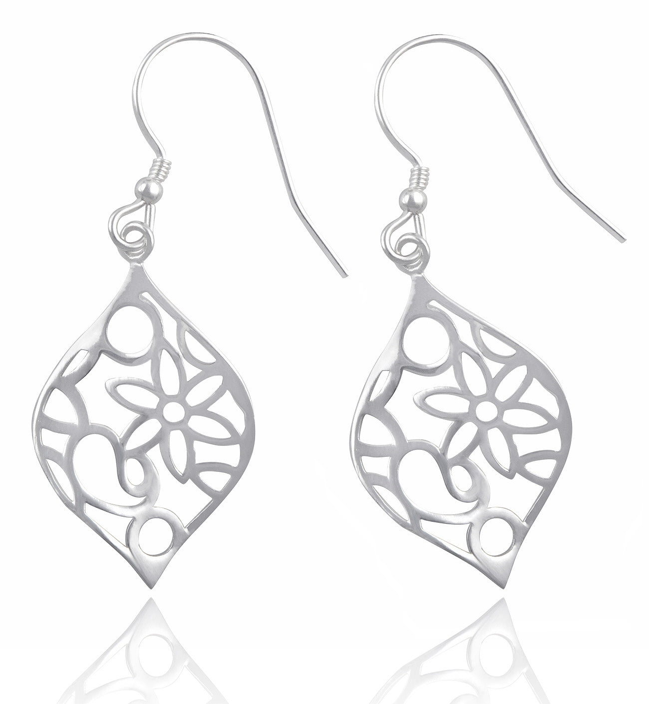Sterling Silver Girls Retro Hipster Filigree Flower Dangle Earrings - 22mm