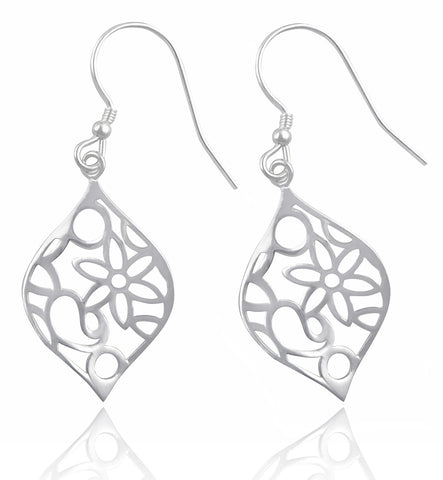 Sterling Silver BoHo Filigree Flower Dangle Earrings - 22mm