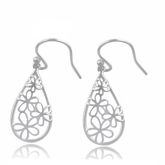 Sterling Silver Girls Medium Hipster Daisy Flower Dangle Earrings
