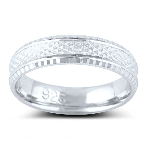 Sterling Silver Rough Faceted Diamond Cut Wedding Band - SilverCloseOut - 2