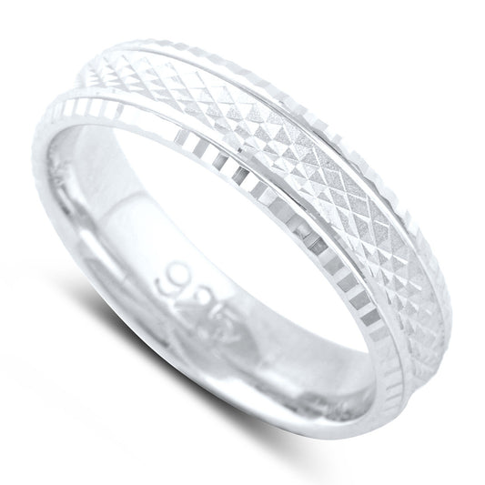 Sterling Silver Rough Faceted Diamond Cut Wedding Band - SilverCloseOut - 1