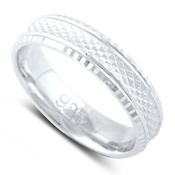Sterling Silver Rough Faceted Diamond Cut Wedding Band - SilverCloseOut - 1