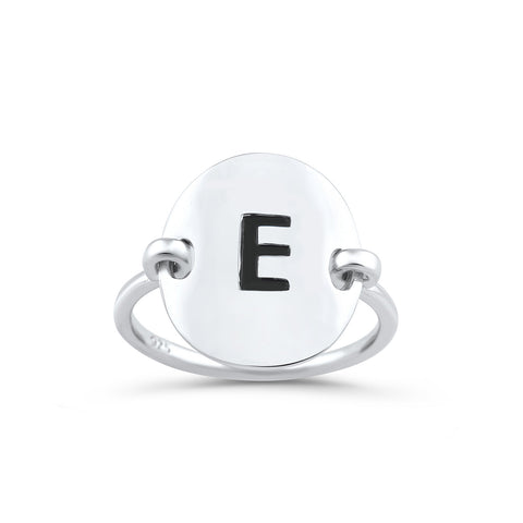 Sterling Silver Oval Initial E Ring - SilverCloseOut - 1