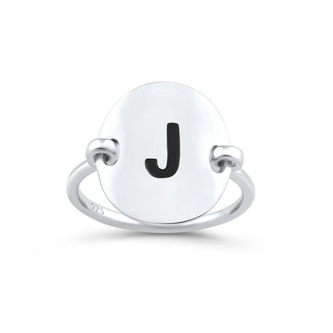 Sterling Silver Oval Initial J Ring - SilverCloseOut - 1