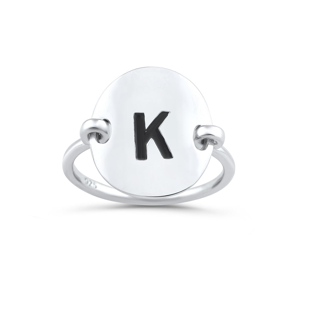 Sterling Silver Oval Initial K Ring - SilverCloseOut - 1