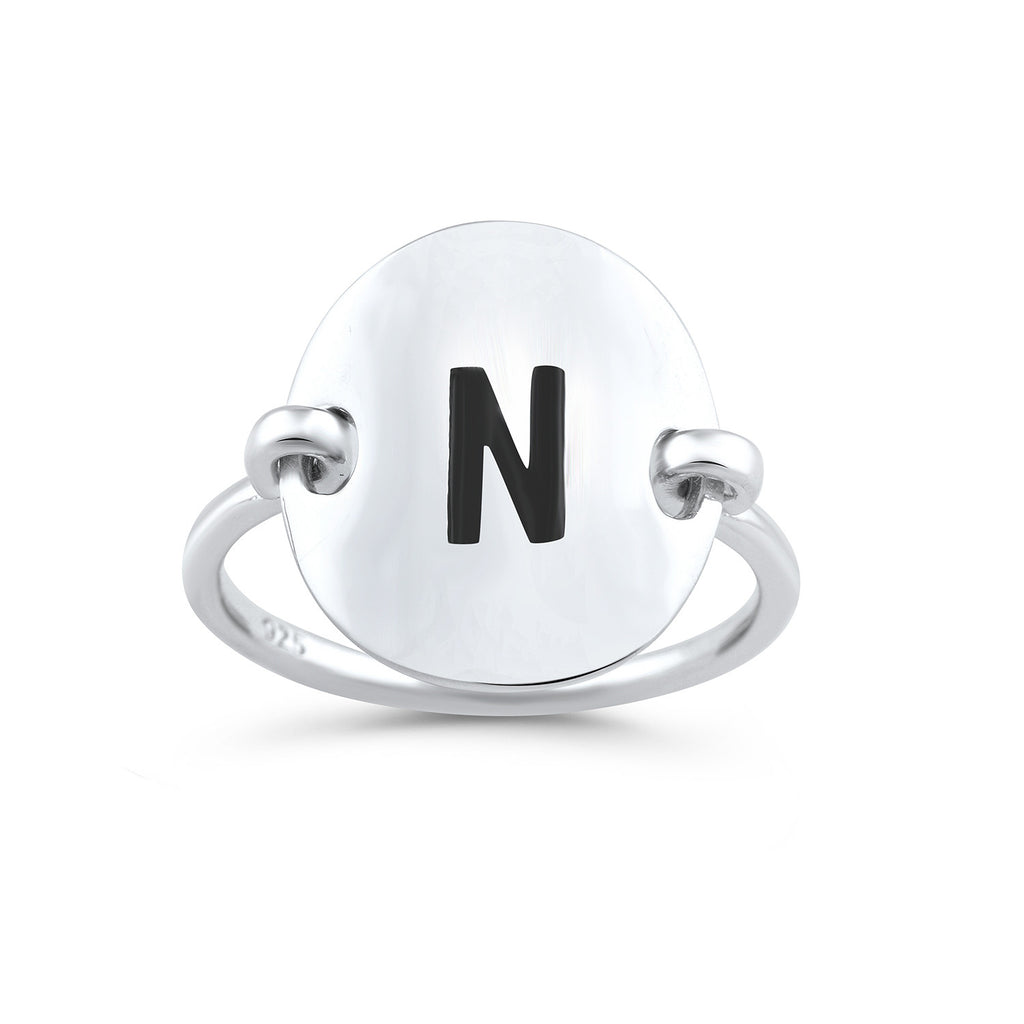 Sterling Silver Oval Initial N Ring - SilverCloseOut - 1