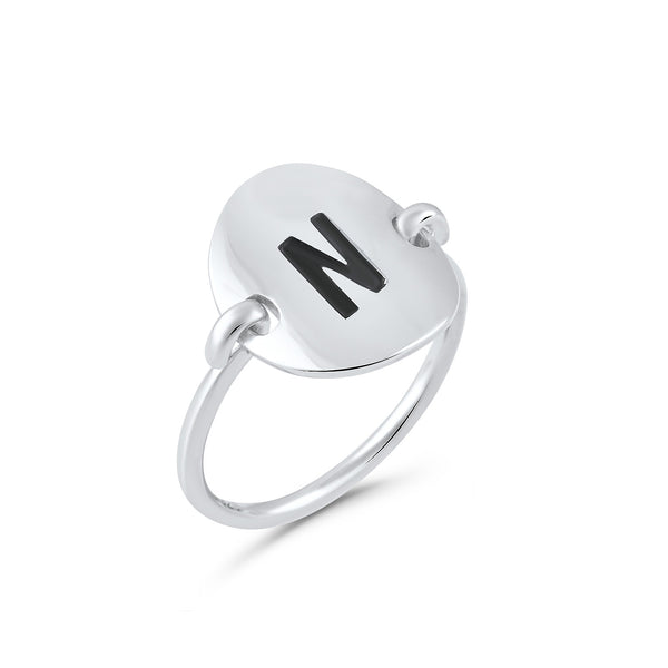 Sterling Silver Oval Initial N Ring - SilverCloseOut - 2