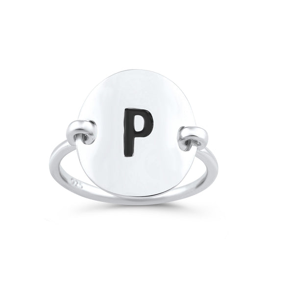 Sterling Silver Oval Initial P Ring - SilverCloseOut - 1