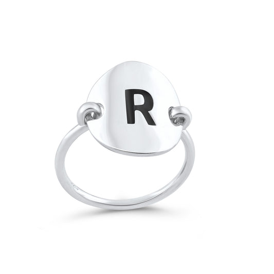 Sterling Silver Oval Initial R Ring - SilverCloseOut - 1