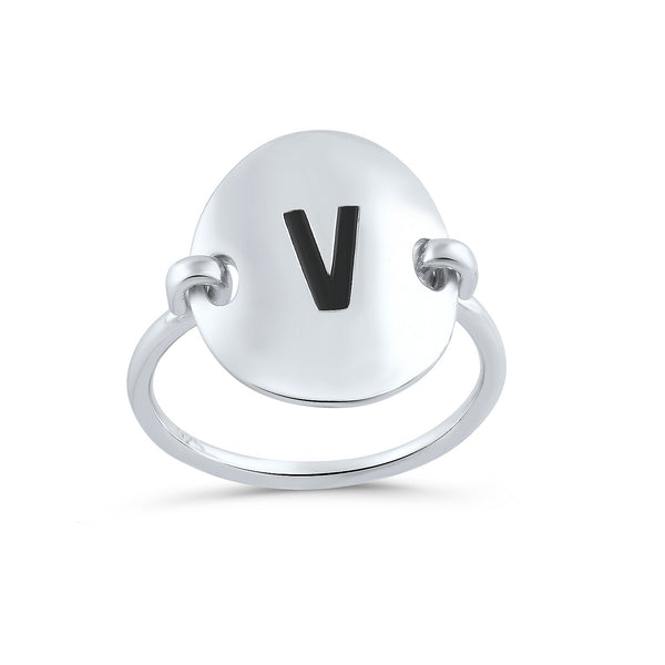 Sterling Silver Oval Initial V Ring - SilverCloseOut - 1