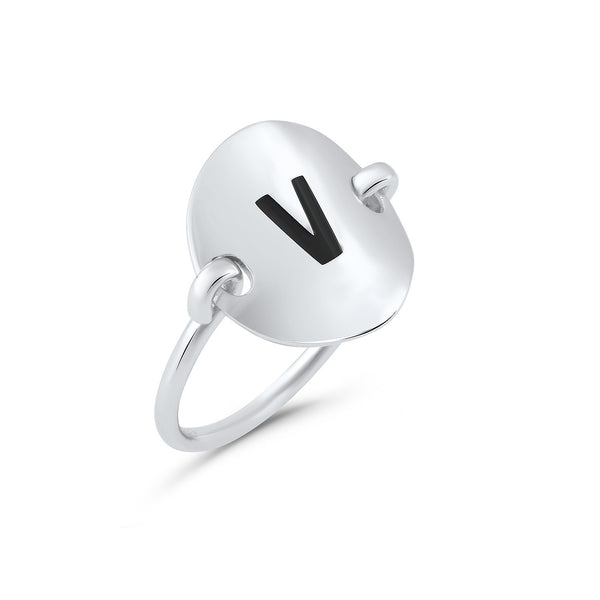 Sterling Silver Oval Initial V Ring - SilverCloseOut - 2