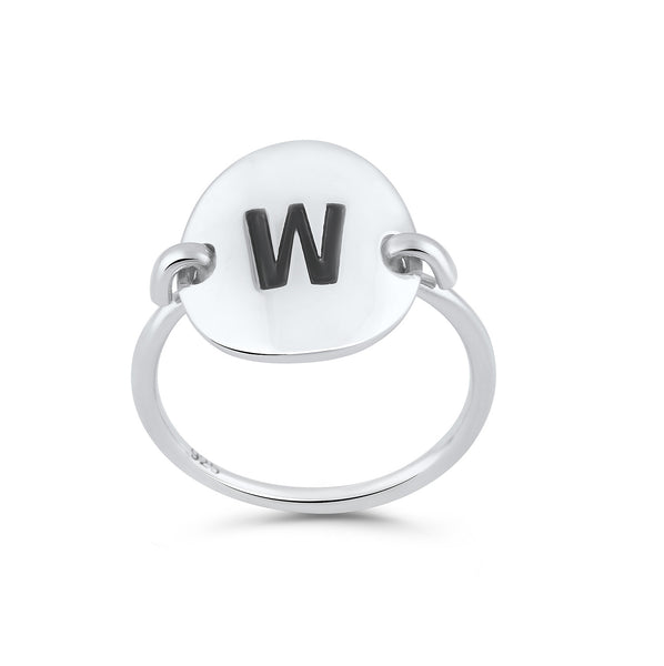 Sterling Silver Oval Initial W Ring - SilverCloseOut - 1