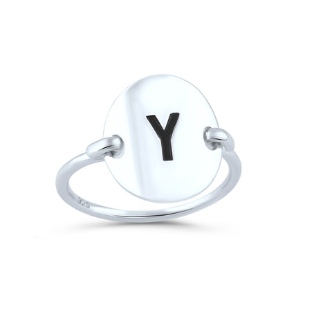 Sterling Silver Oval Initial Y Ring - SilverCloseOut - 1