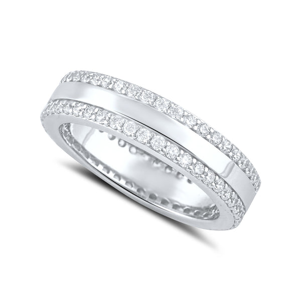 Sterling Silver Simulated Diamond Striped Eternity Ring - SilverCloseOut - 1