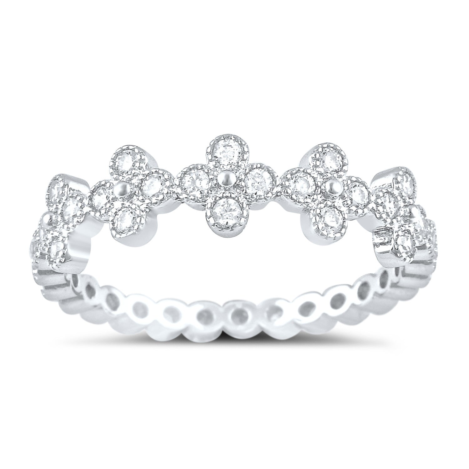 Sterling Silver Simulated Diamond Thin Cross Ring - SilverCloseOut - 2