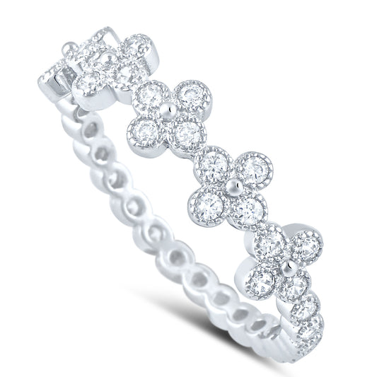 Sterling Silver Simulated Diamond Thin Cross Ring - SilverCloseOut - 1