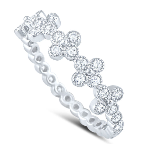 Sterling Silver Simulated Diamond Thin Cross Ring - SilverCloseOut - 1