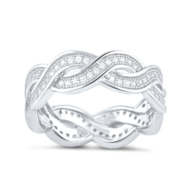 Sterling Silver Simulated Diamond Twisted Eternity Ring - SilverCloseOut - 2
