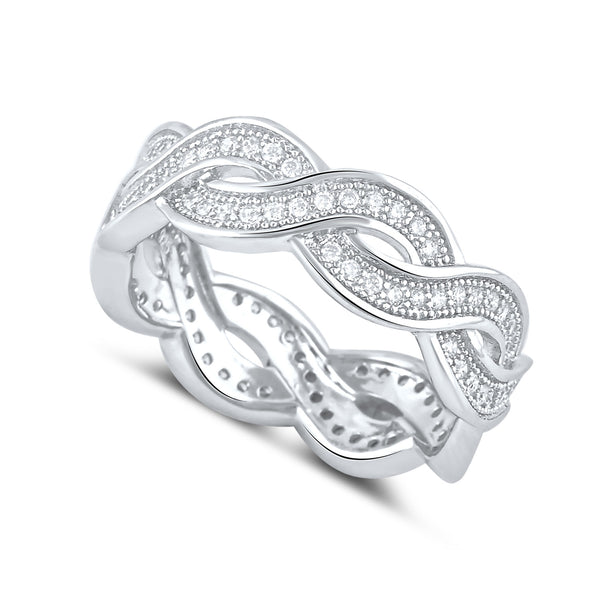 Sterling Silver Simulated Diamond Twisted Eternity Ring - SilverCloseOut - 1