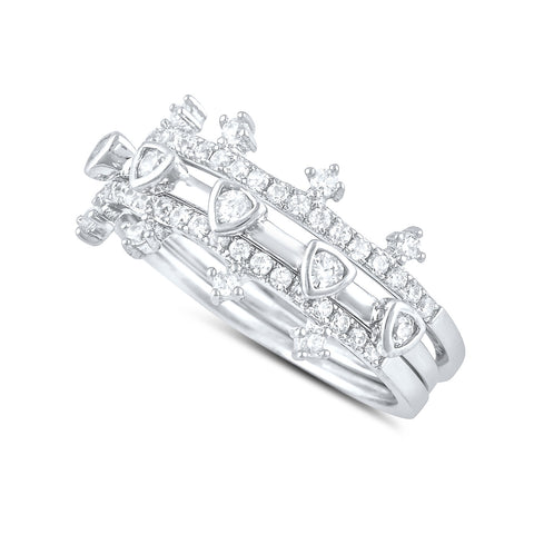Sterling Silver Simulated Diamond 3 Piece Stackable Ring - SilverCloseOut - 1